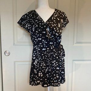 She + Sky Black White Print Wrap Romper